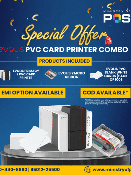 Evolis PVC Card Printer Combo | Primacy 2 | YMCKO Ribbon | Blank PVC Cards