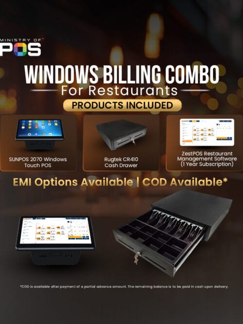 SUNPOS Windows Combo For Restaurants | Windows Touch POS | Cash Drawer | Restaurant Management Software