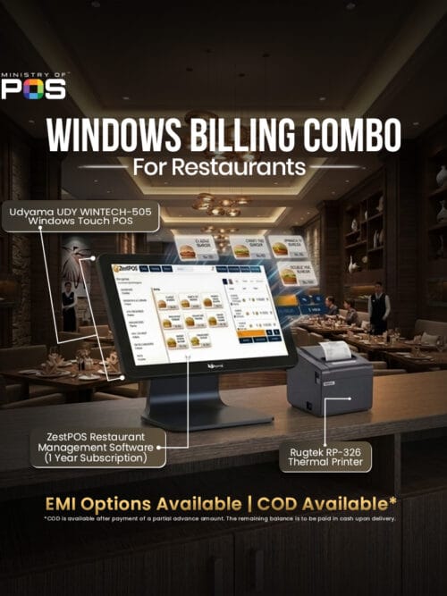 Udyama Windows Combo For Restaurants | Windows Touch POS | Thermal Printer | Restaurant Management Software
