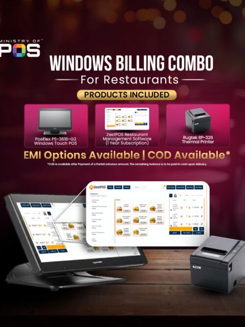 Posiflex Windows Combo For Restaurants | Windows Touch POS | Thermal Printer | Restaurant Management Software